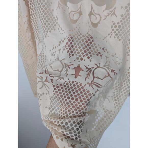 Cache Vintage Y2K Top Burnout Sheer Floral Net Design Cream Size Small - Picture 7 of 8